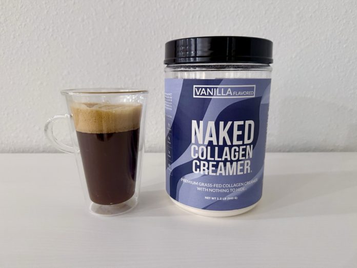 naked nutrition collagen creamer and a cup of coffee