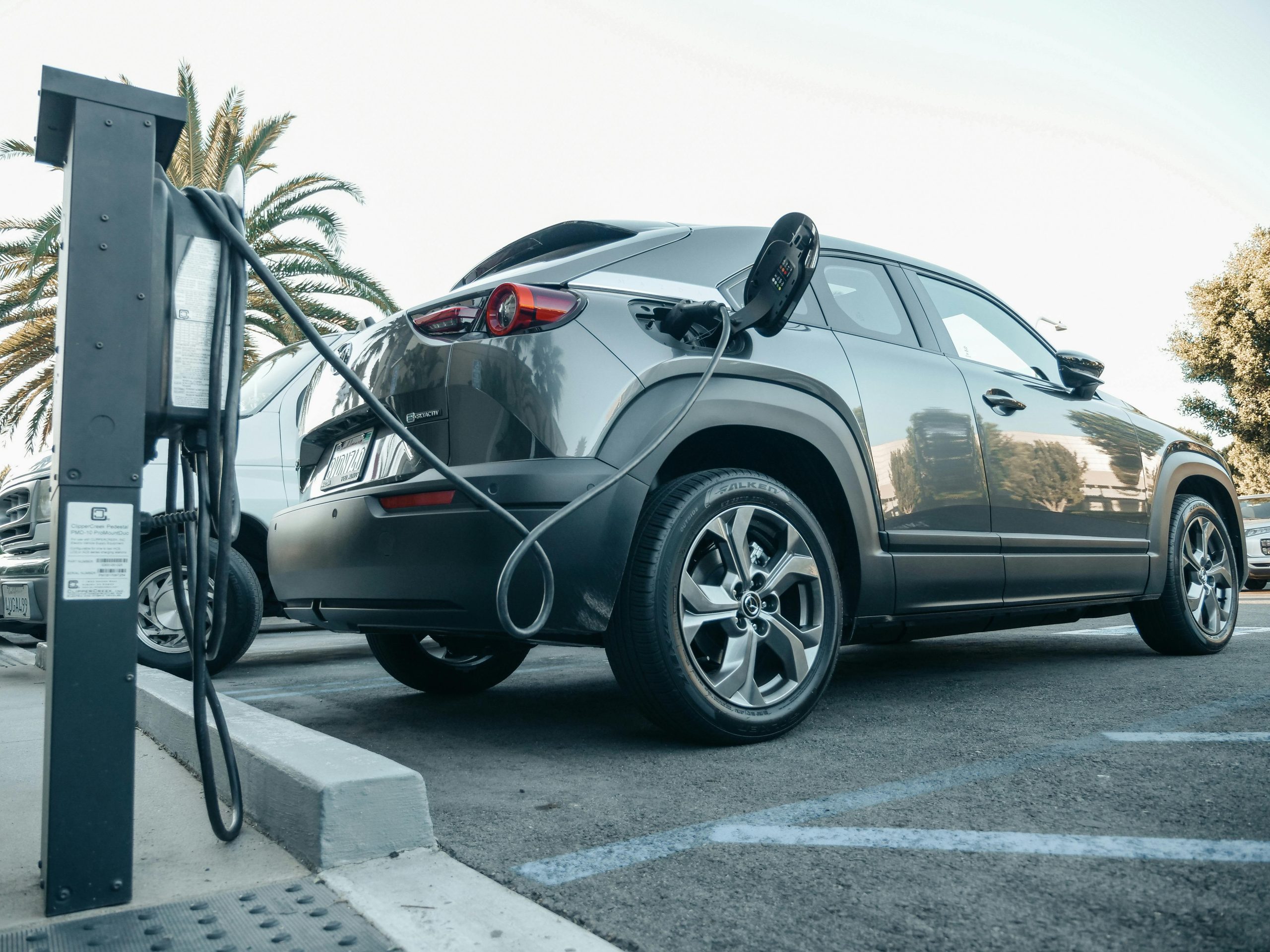 gray electric car charging