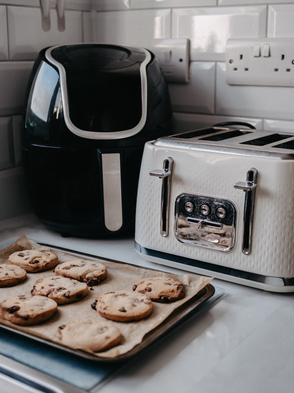 modern kitchen with air fryer and toaster