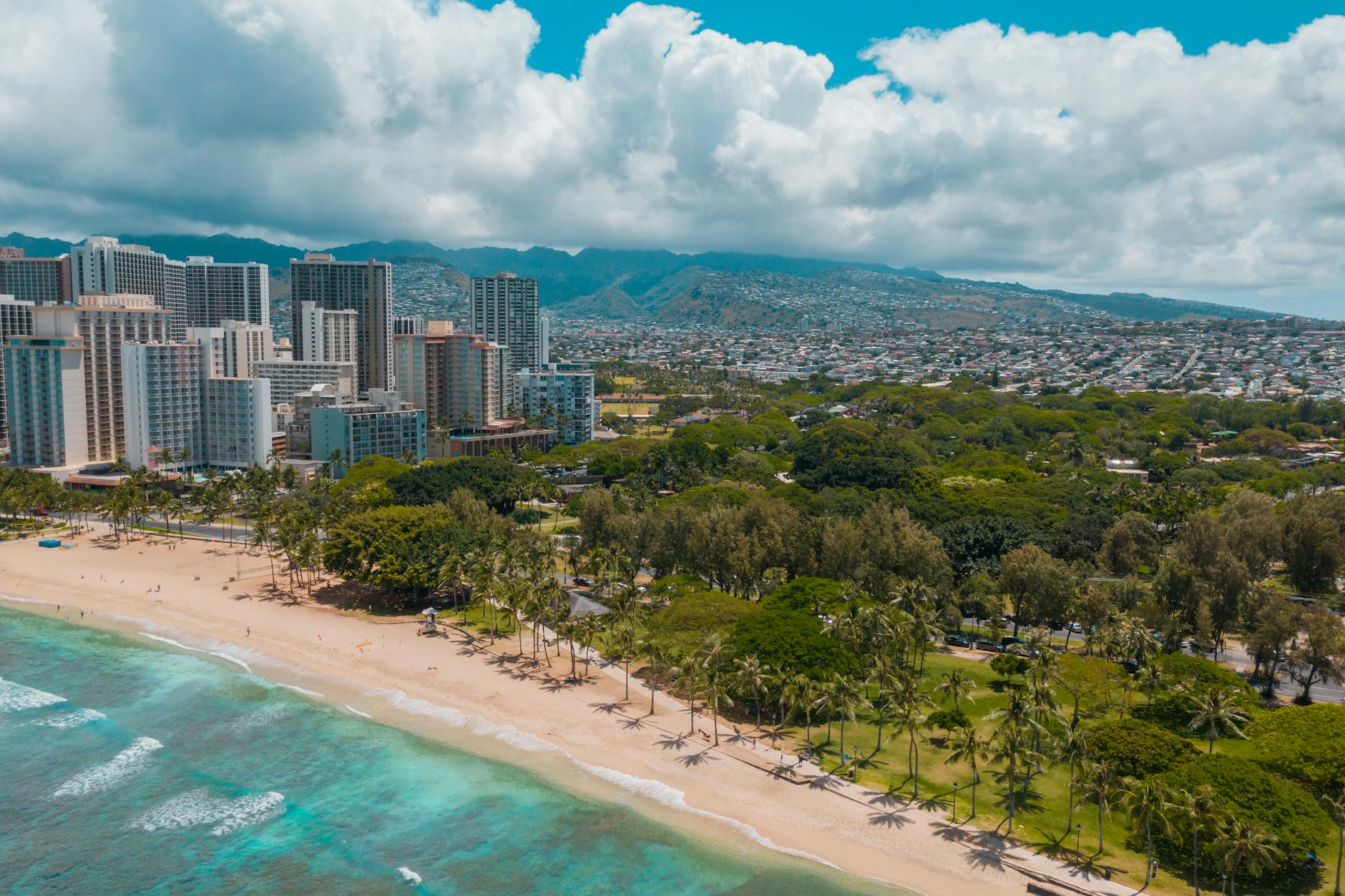 aerial view of city buildings near body of water