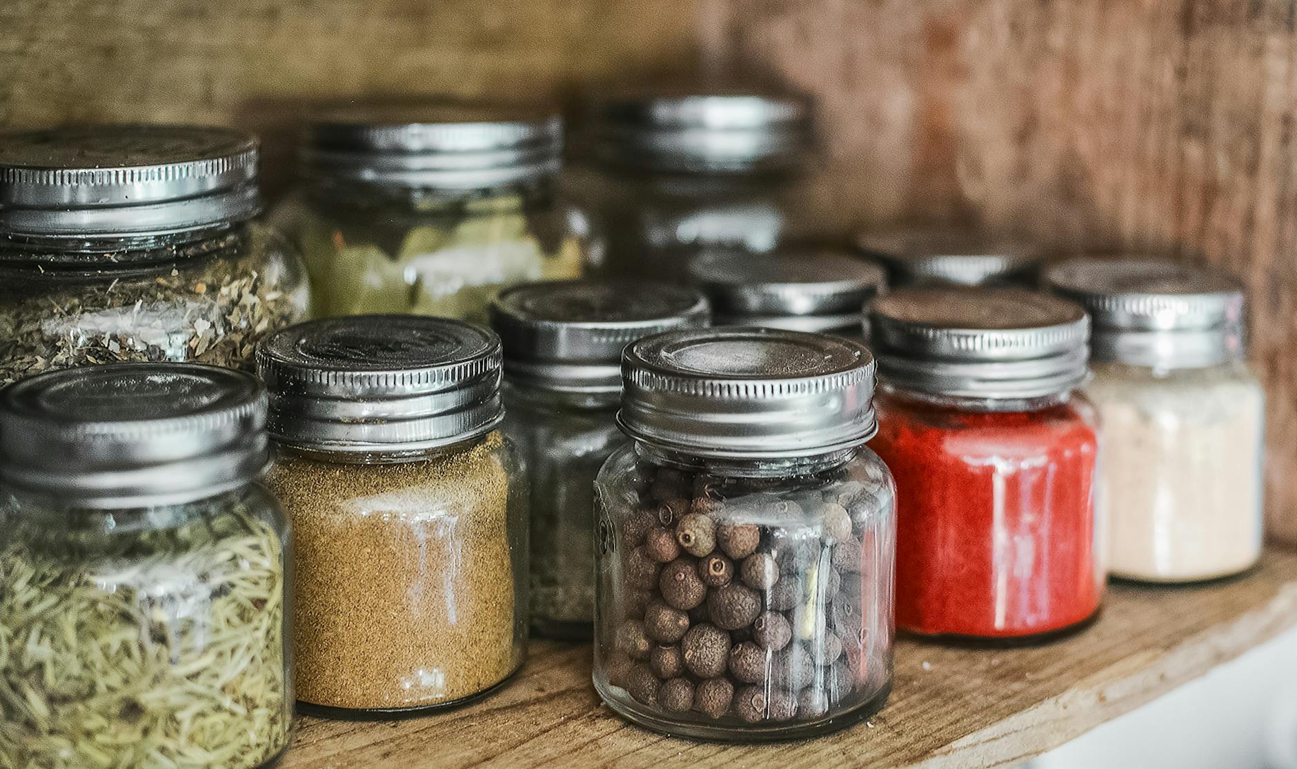 spice bottles on shelf