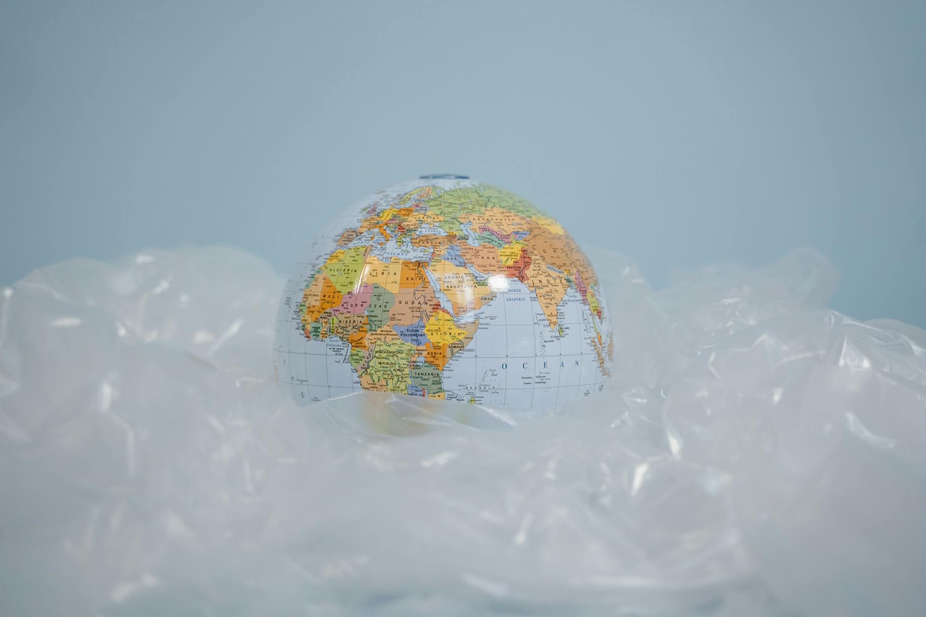 a globe on a plastic