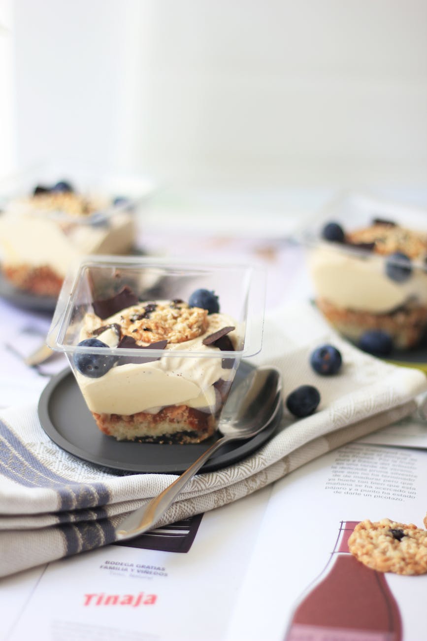 a parfait with blueberries