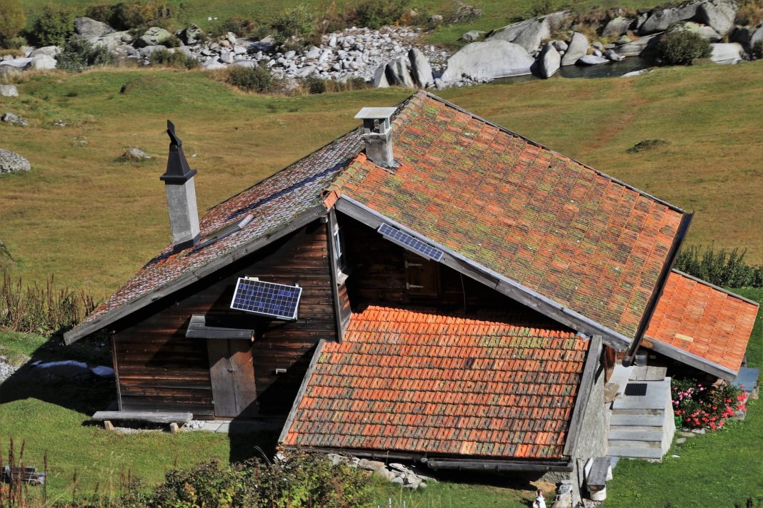 solar panels on a cabin
