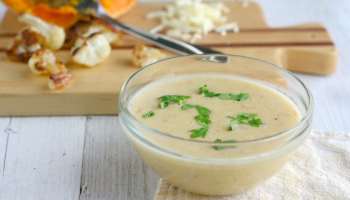 Roasted cauliflower, cheddar and squash soup